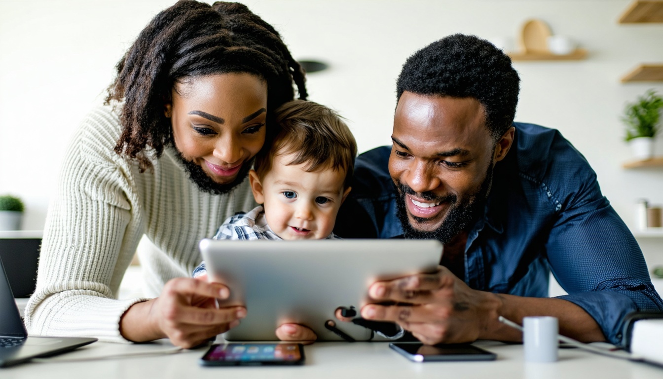 Family using multiple devices on secure Wi-Fi
